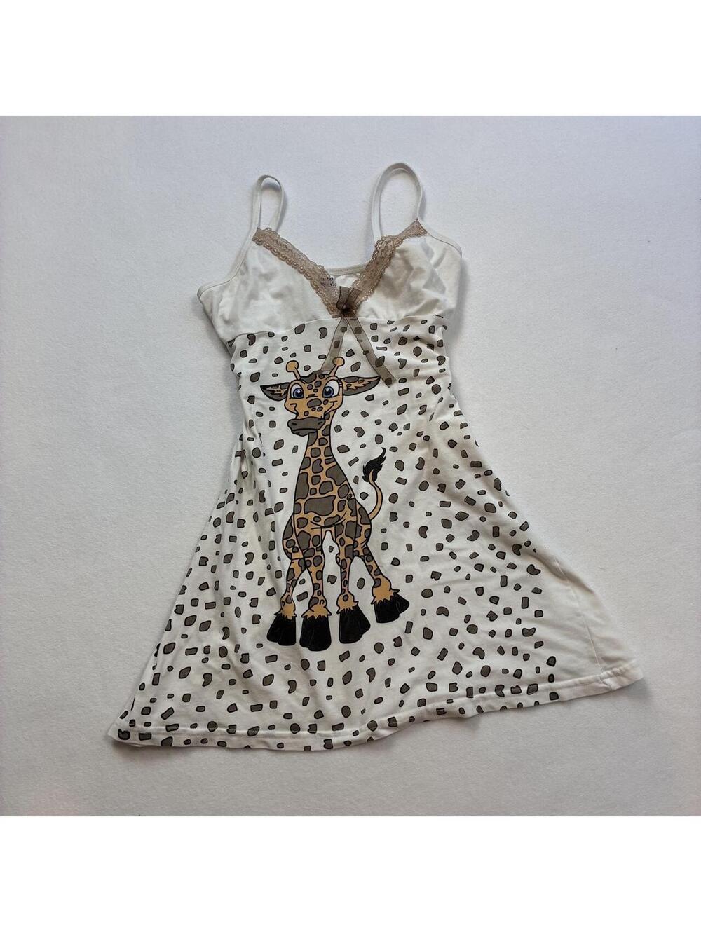 NBB Lingerie euro white babydoll dress with giraffe graphic size small kidcore